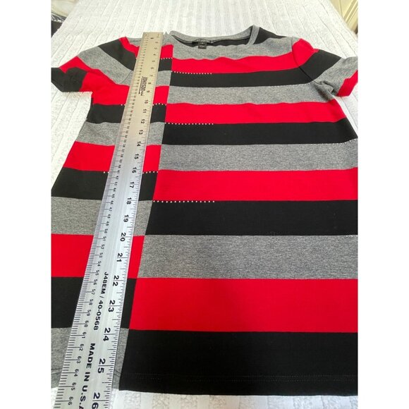 St. John Womens P/S Round Neck Short Sleeve Striped Tunic Top Gray Red Black - Picture 4 of 10